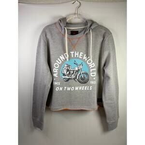 Royal Enfield Around The World Cropped Hoodie Gray Women's Size 2X NEW